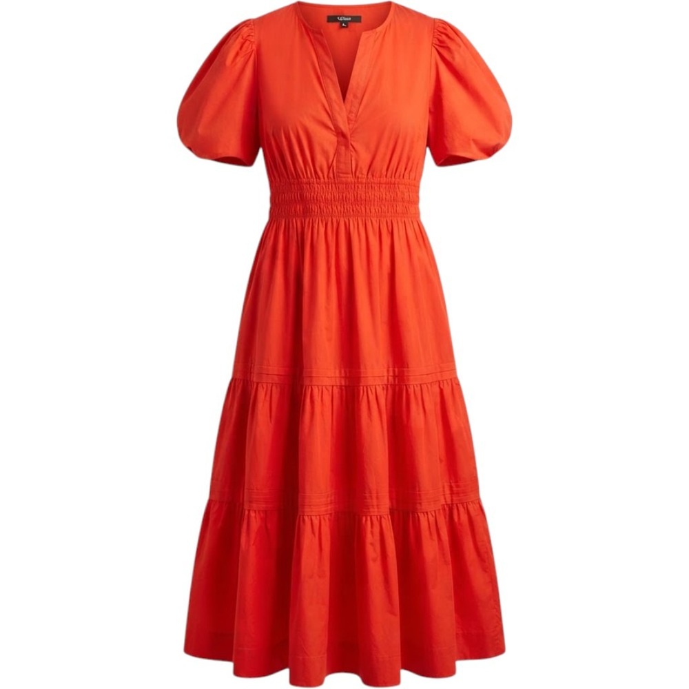Quince Organic Cotton Poplin Tiered Maxi Dress Size XL Orange Vermilion Red
